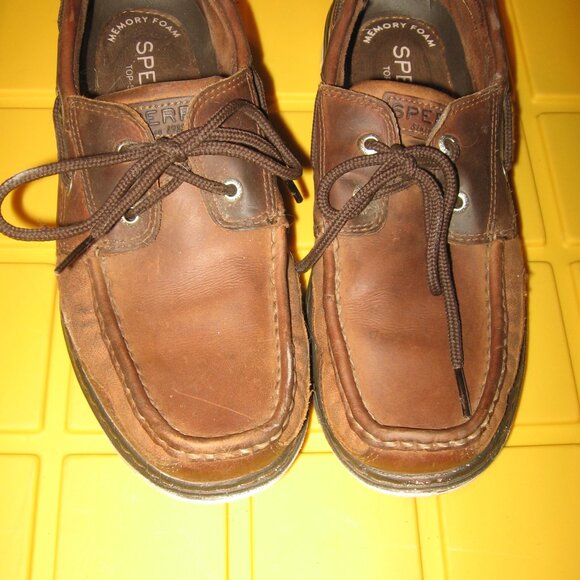 Sperry Topsiders Leather Boat Shoes w/ Memory Foam Insoles Men's 9M Brown - Picture 1 of 5